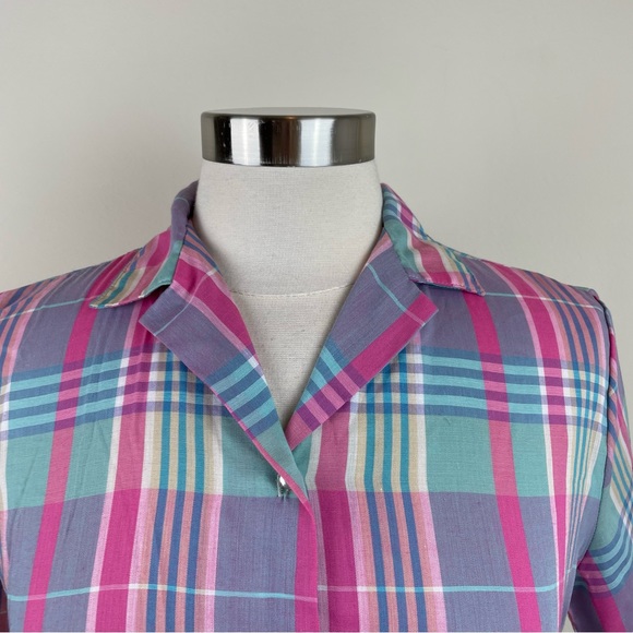 Vintage Miss B Pink Blue Plaid Short Sleeve Button Down Shirt Top Women 9/10 - Picture 4 of 7